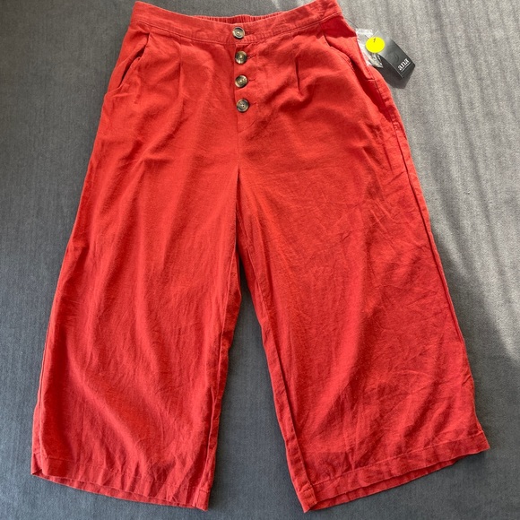 Ana Linen Blend Culottes Womens M Red Wide Leg Cropped Pants NWT Flowy Wide Leg - Picture 1 of 13